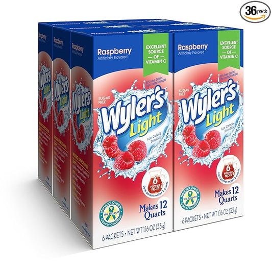 Wyler's Light Pitcher Packs, Water Drink Mix, Raspberry, 6 Boxes (36 Pitcher Packets)