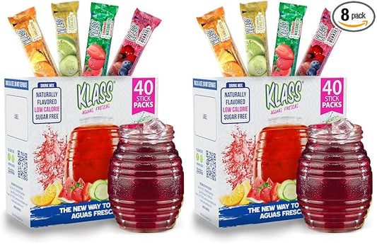 Klass Aguas Frescas | Drink Mix Variety Pack, Cucumber Limeade, Strawberry Watermelon, Hibiscus Berries & Pineapple Tangerine | Sugar Free On-The-Go Packets (Powder Stick Packs),40 Count (Pack of 2)