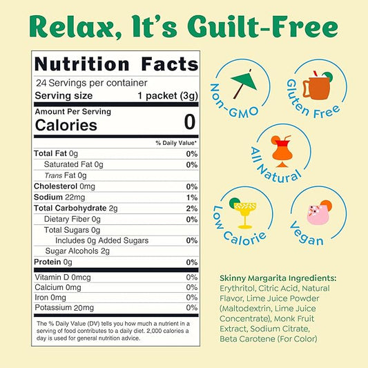 Craftmix Skinny Margarita Cocktail & Mocktail Drink Mixer, Skinny Mixes - Water Flavoring Packets - Made With Real Fruit - Vegan, No-Carb, No-Sugar, Non-GMO, Dairy Free, Gluten Free, 24 Pack