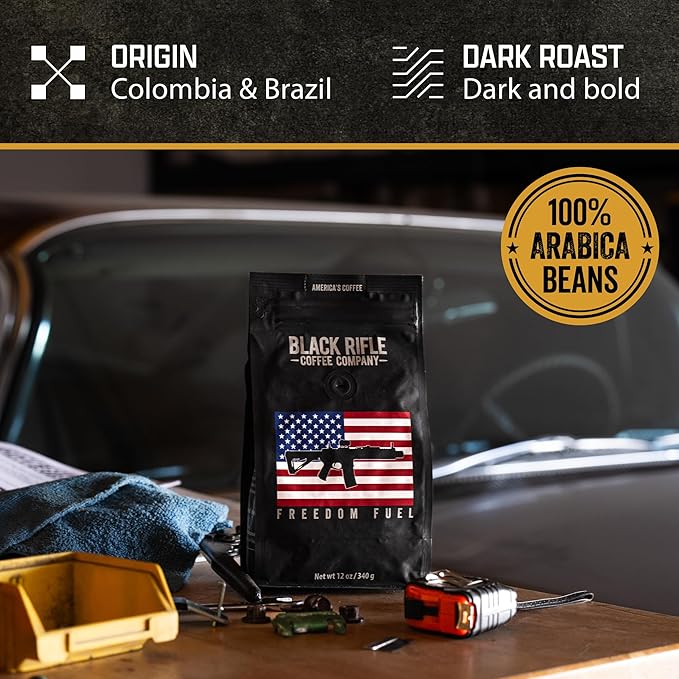 Black Rifle Coffee Company Freedom Fuel, 12oz Bag, Whole Bean Coffee Dark Roast - Roasted Blend Made from Arabica Beans - Colombian & Brazilian Beans - Veteran Founded & American Made