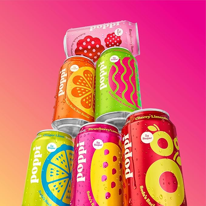 Poppi Sparkling Prebiotic Soda Beverage with Apple Cider Vinegar, Seltzer Water and Fruit Juice, Fun Favorites Variety Pack, 12 Fl Oz, Pack of 12, Packaging May Vary