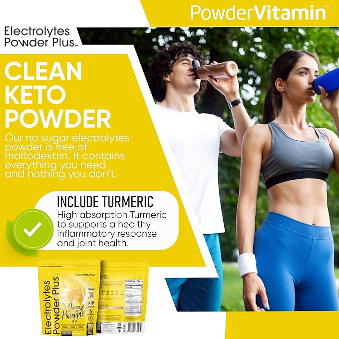 PowderVitamin Electrolytes Powder Plus (100 Servings) Orange Pineapple Electrolyte Powder Zero Calorie, Keto, 0 Sugar, No Maltodextrin,1000mg Potassium,120mg Calcium,120mg Magnesium, Hydration Powder