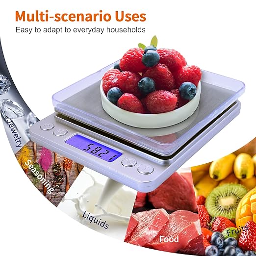 Barlunbee Gram Scale,Capacity 500g Accuracy 0.01g Mini Food Scales Digital Weight Grams and Oz,Small Kitchen High Precision for Espresso,Baking,Jewelry,Soap Making,Silver