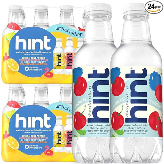 Hint Fruit-Infused Bottled Water, Summer Classics Variety Pack - Sugar Free Flavored Water with Zero Calories, Natural Fruit Essences, and No Artificial Sweeteners - 16 Fl Oz (Pack of 24)