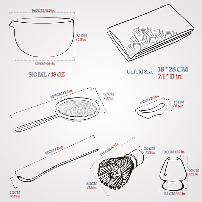 TEANAGOO Matcha Whisk Set,7 Pcs Matcha Start Set Lt.Grey,Matcha Kit for Ceremony,Matcha Tea Set with Whisk and Bowl with All Accessories,Gift for Friend/Family