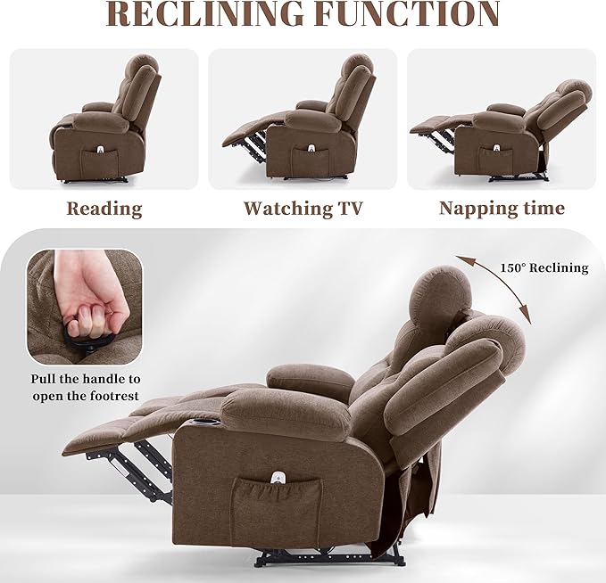 Oversized Recliner Loveseat with Heat and Massage, Wall-Hugger Reclining Sofa with Cup Holders and USB Port, Big Large 2-Seater Double RV Recliner Loveseat for Living Room (Fabric, Brown)