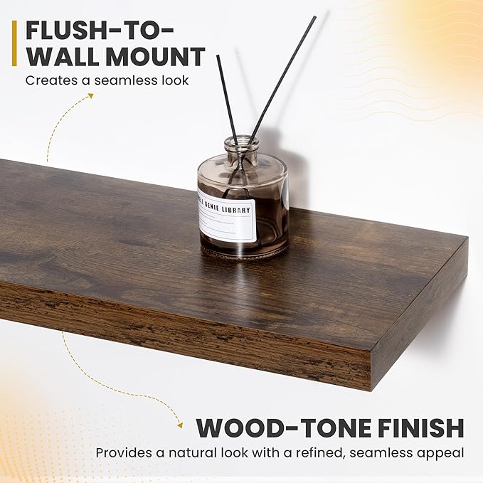 72 Inch Floating Shelves, 9.3" Deep Floating Shelf Wall Mounted, 72" Wall Shelves, Rustic Deep Bookshelf, Large Display Shelves & Storage Shelves for Bedroom, Living Room, Brown, Set of 1