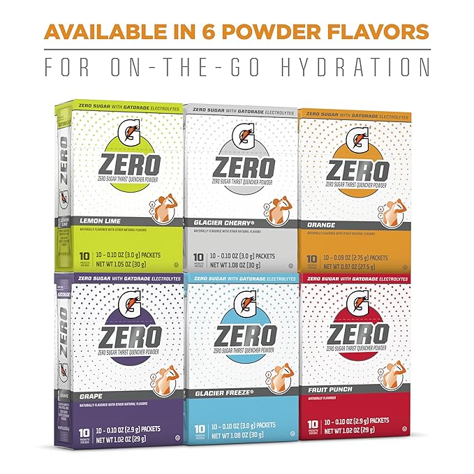 Gatorade G Zero Sports Drink Mix Powder Packets,3 Flavor Frost Variety Pack,Electrolyte Powder Drink Mix for Hydration,Zero Sugar,Total Packets,(Pack of 60)