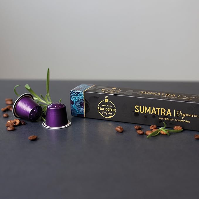 ‘Sumatra’ Organic Italian Espresso for Nespresso | 100 Organic Aluminum Capsules | Single-Origin Dark Roast | 100% Nespresso Compatible Pods | Fairtrade | Package May Vary
