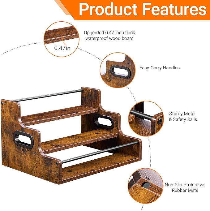 YQBRAO 3-Tier Liquor Bottle Display Shelf - Holds up to 12 Bottles, Rustic Wood Bar Shelves for The Home Bar, Countertop Whiskey and Bourbon Organizer with Anti-Slip Pads