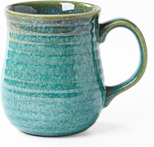 23 oz Large Ceramic Coffee Mugs, Handmade Cup with Large Handle, Big Tea and Coffee Cups for Office and Home, Microwave and Dishwasher Safe (Crystal Green)