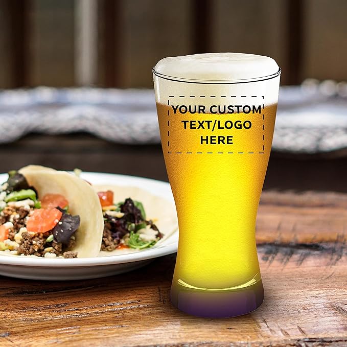Custom Pilsner Glasses 13.25 oz. Set of 12, Personalized Bulk Pack - Made in the USA, Perfect for Hotels, Restaurants, Bars and Even Party Favors - Purple