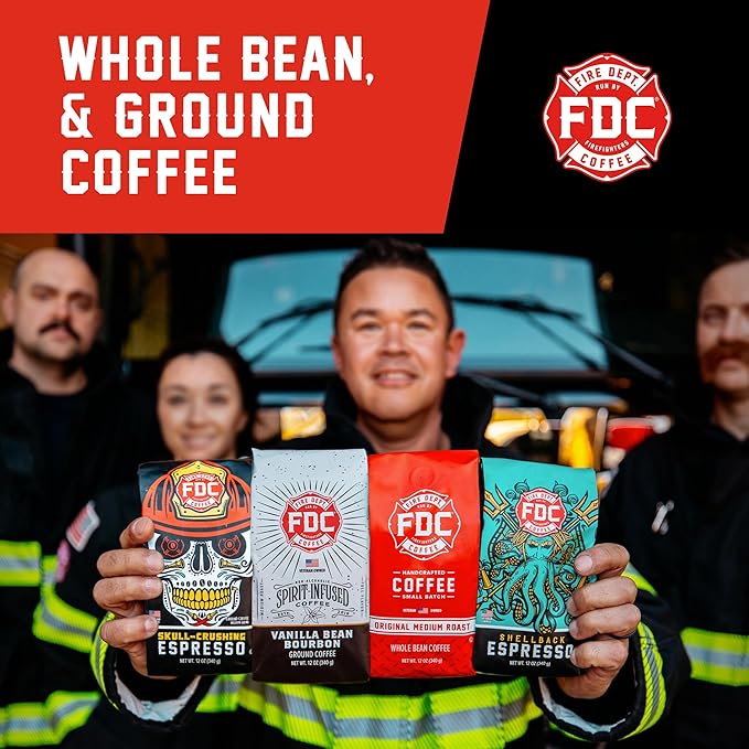 Fire Department Coffee - Gives Back to Firefighters - Sweet & Smooth Donut Shop Coffee Beans - Medium Roast - Roasted in the USA - Veteran Owned - 12 oz