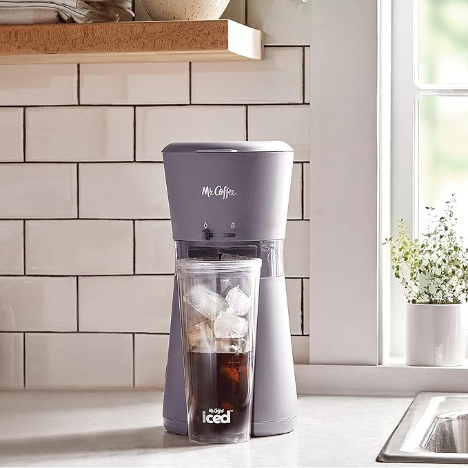 Mr. Coffee Iced Coffee Maker, Single Serve Machine with 22-Ounce Tumbler and Reusable Coffee Filter, Lavender