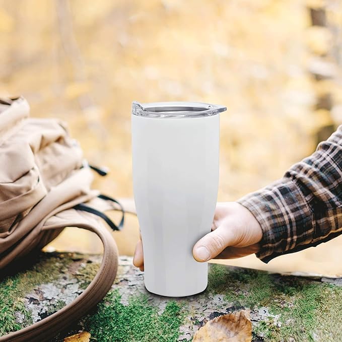 DISCOUNT PROMOS Stainless Steel Grip Travel Mugs 27 oz. Set of 10, Bulk Pack - Perfect for Coffee, Soda, Other Hot & Cold Beverages - White
