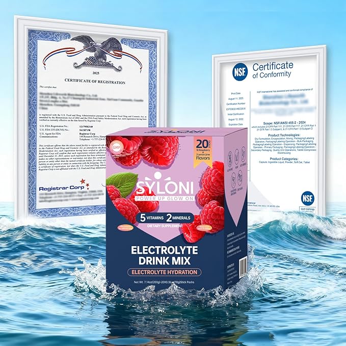 Electrolytes Powder Packets, Raspberry(0.36 oz*20 Sticks), Sugar Free Hydration Packets Electrolyte Drink Mix with 7 Vitamins and Electrolytes, Keto Friendly, Vegan, Gluten Free