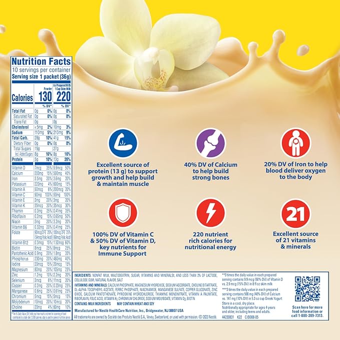 Carnation Breakfast Essentials Powder Drink Mix, Classic French Vanilla, 10 Count Box of 1.26 Ounce Packets (Pack of 6)