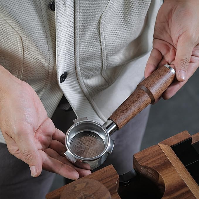 KNODOS 54mm Espresso Accessory Set For Breville Machines Includes Walnut & Leather Tamping Mat, Calibrated Tamper & Distributor, Dosing Funnel & Puck Screen, Bottomless Portafilter