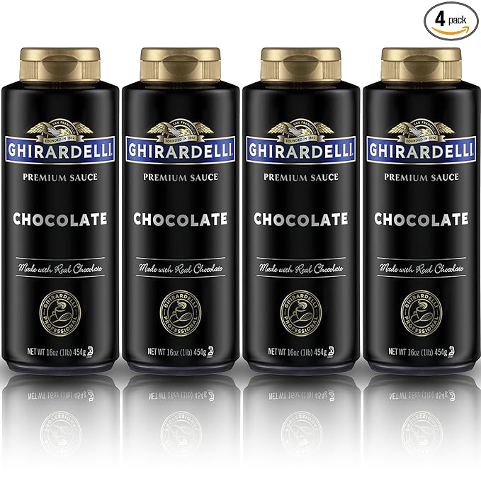 Ghirardelli Chocolate Flavored Sauce Squeeze Bottles | 16 oz (Pack of 4) | Rich Classic Chocolate Dessert Topping for Coffee Drinks, Ice Cream, and Baking Recipes