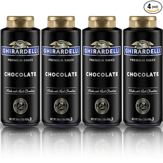 Ghirardelli Chocolate Flavored Sauce Squeeze Bottles | 16 oz (Pack of 4) | Rich Classic Chocolate Dessert Topping for Coffee Drinks, Ice Cream, and Baking Recipes