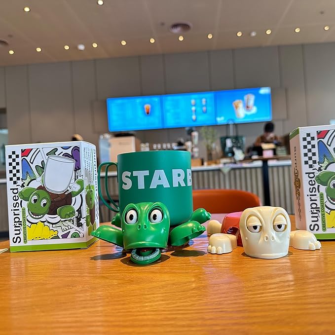 JOD® Turtle Coaster, 3D Printed Funny Tea Coasters with Interactive Expression, Turtle Cup Holder 2 PCs Cup Holder with Liftable Limbs & Expressive Face Tortoise Lover Gag Gifts(2pc-Green Pink)