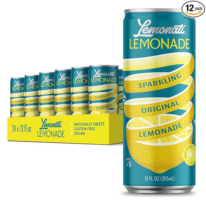 Lemonati Sparkling Lemonade, No Artificial Sweeteners or Flavoring, Gluten-Free, Kosher, Non-GMO, Vegan, 12 Fl Oz Slim Cans (12 Fl Oz (Pack of 24), Lemonade)