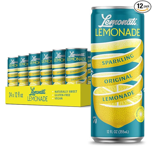 Lemonati Sparkling Lemonade, No Artificial Sweeteners or Flavoring, Gluten-Free, Kosher, Non-GMO, Vegan, 12 Fl Oz Slim Cans (12 Fl Oz (Pack of 24), Lemonade)