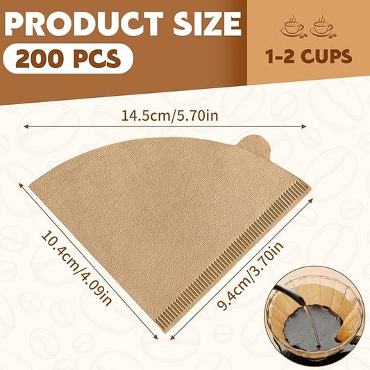 200 Count Cone Coffee Filters, Coffee Filters #1 Disposable, V60 Natural Unbleached Cone Paper Filter for Pour Over and Drip Coffee Maker, Suitable for Home Coffee Shop (1-2 Cup)
