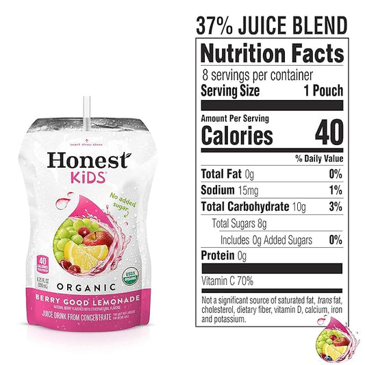 Honest Kids Organic Juice Drink, Berry Berry Good Lemonade, 6.75 Fl Oz Pouches (Pack of 32)