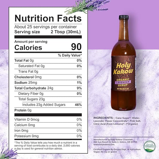 Holy Kakow Cafe Organic Lavender Syrup - Lavender Coffee Syrup, Organic Syrup for Coffee, Latte, Cocktail and Shake, Real Food Ingredients - 750ml