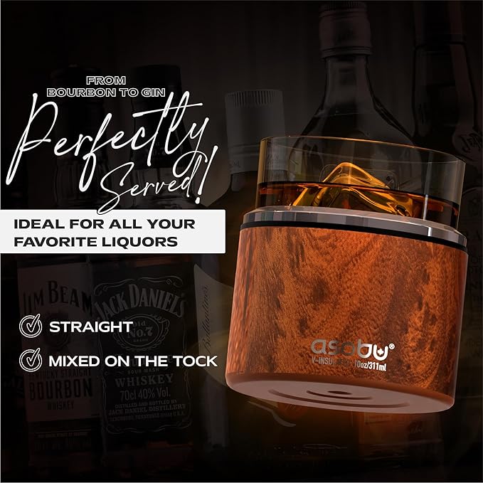 asobu Whiskey Sleeve Glass – Insulated Bourbon Tumbler with Premium Rocks Glass, BPA-Free, Double-Wall Stainless Steel, Keeps Drinks Cold Longer, 10.5oz
