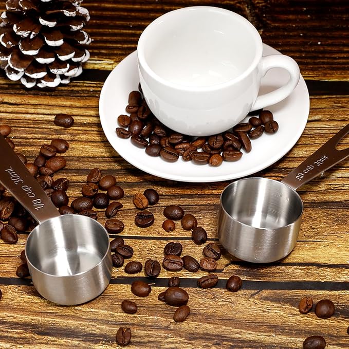 2Pcs 1/8 Cup Measuring Cup, 30ml Scoop, Stainless Steel Measuring Cups, Coffee Scoops, Measuring Scoops Tablespoon Measure Spoon, Long Handle Cooking Measuring Scoop(30ML)