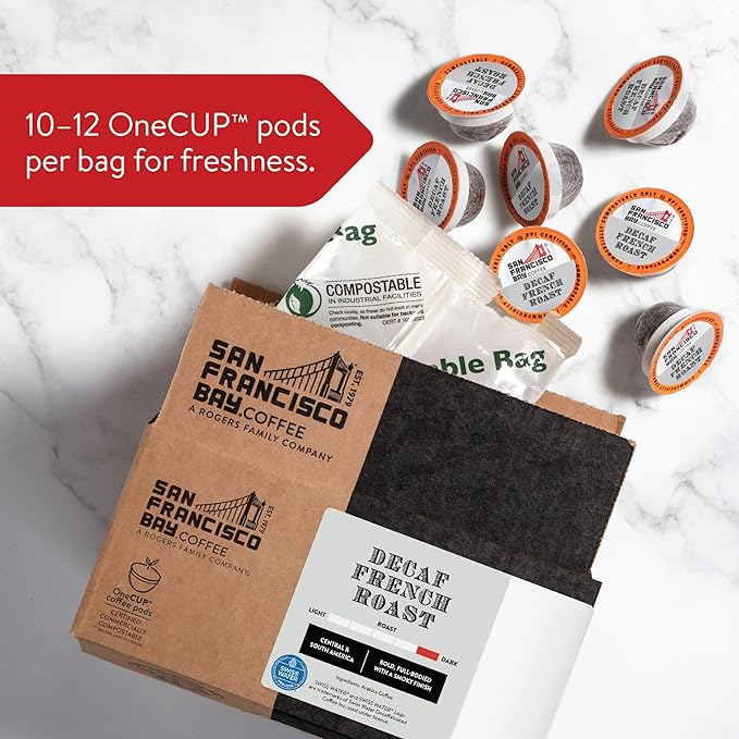 San Francisco Bay Compostable Coffee Pods - DECAF French Roast K Cup Compatible including Keurig 2.0,Dark Roast,Swiss Water Processed,(Pack of 72)
