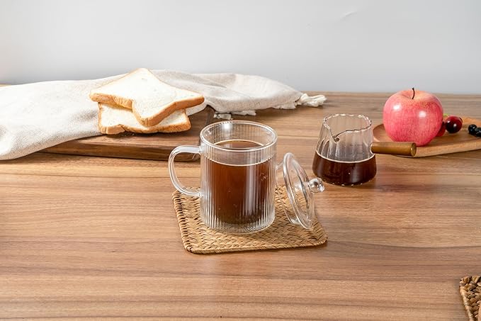 11OZ Double Walled Coffee Mugs Glass with Lid Handles,Cups for Latte,Hot Tea,Cappuccino, Mocha,Cocoa,Hot & Cold Beverages Glasses Heat Resistant Coffee Cups(CLEAR)