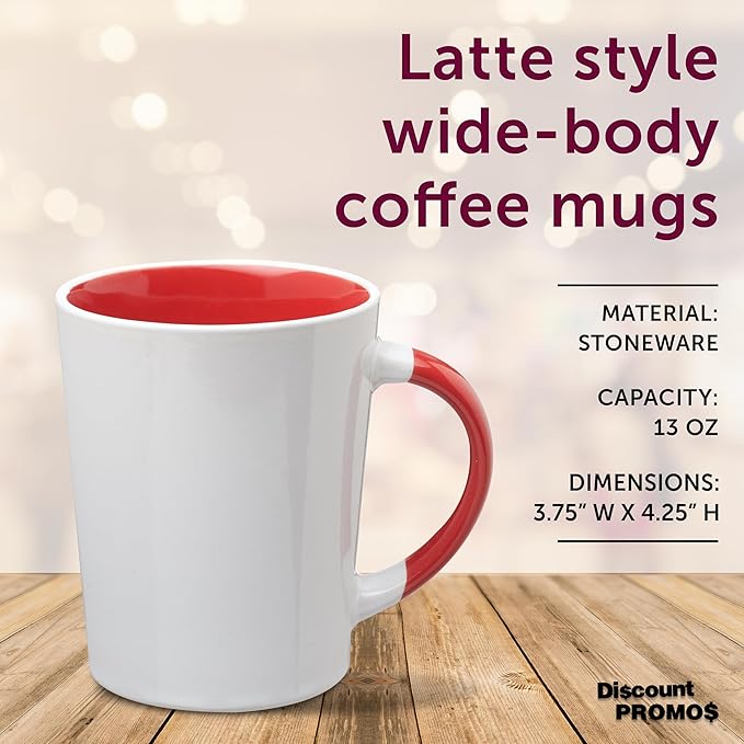 DISCOUNT PROMOS Ceramic Latte Coffee Mugs by Albany 13 oz. Set of 10, Bulk Pack - Perfect for Coffee, Tea, Espresso, Hot Cocoa, Other Beverages - Red