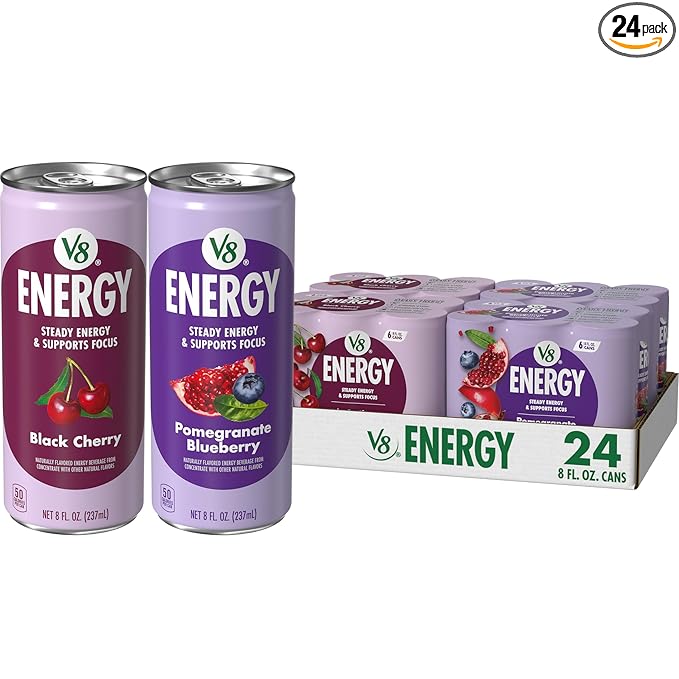 V8 Energy Black Cherry and Pomegranate Blueberry Energy Drinks, 8 fl oz Can (24 Pack)