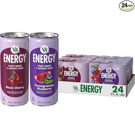 V8 Energy Black Cherry and Pomegranate Blueberry Energy Drinks, 8 fl oz Can (24 Pack)