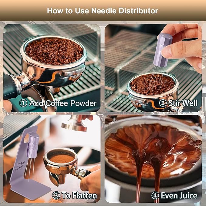WDT Tool Espresso Distribution Tool,Coffee Distribution Tool with Magnetic Stand, Espresso Accessories with 6 Extra Φ0.25mm Stainless Steel Needles for Barista (Chalk Violet, Φ0.25mm)