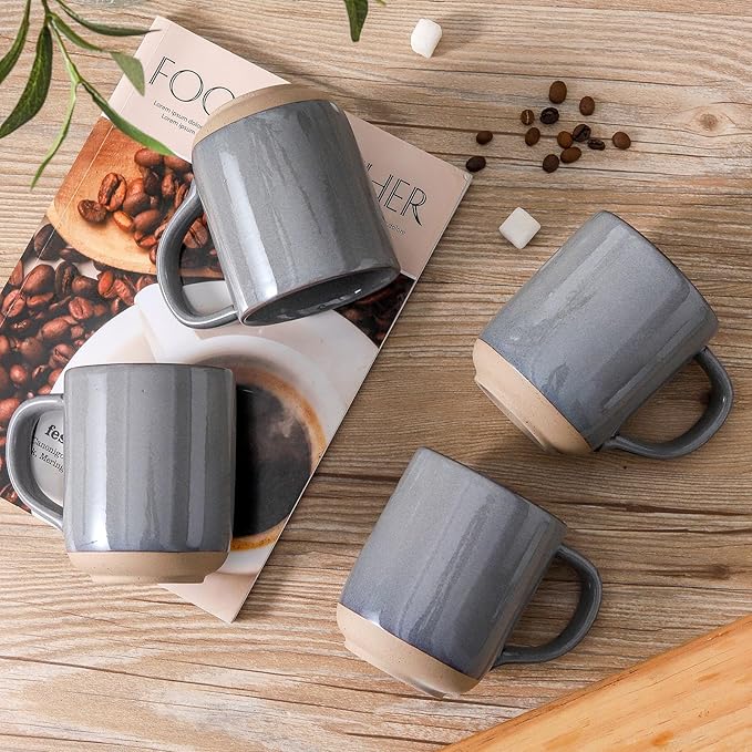 HASENSE Coffee Mugs, 12 OZ Coffee Cups Ceramic Set of 4 with Handle and Speckled Patterns for Man Woman, Vintage Stoneware Porcelain Coffee Cups Set for Tea, Cocoa, Milk, Latte and Cappuccino - Gray