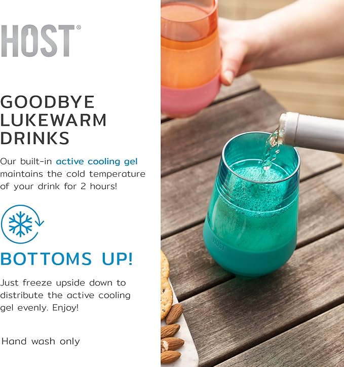 HOST Freeze XL Cooling Cup in Double Walled Insulated Freezable Drink Chilling Tumbler with Freezing Gel, 12 Ounces - Set of 4