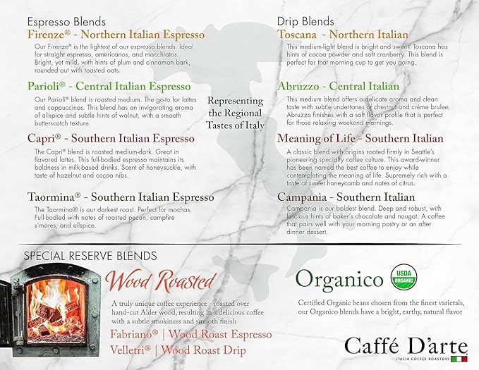 Caffe D'arte Taormina Whole Bean Espresso Coffee – Italian Roast, Full-Bodied & Smooth Flavor – Perfect for Espresso, Cappuccinos & Mochas - 1 Pound, Pack of 2