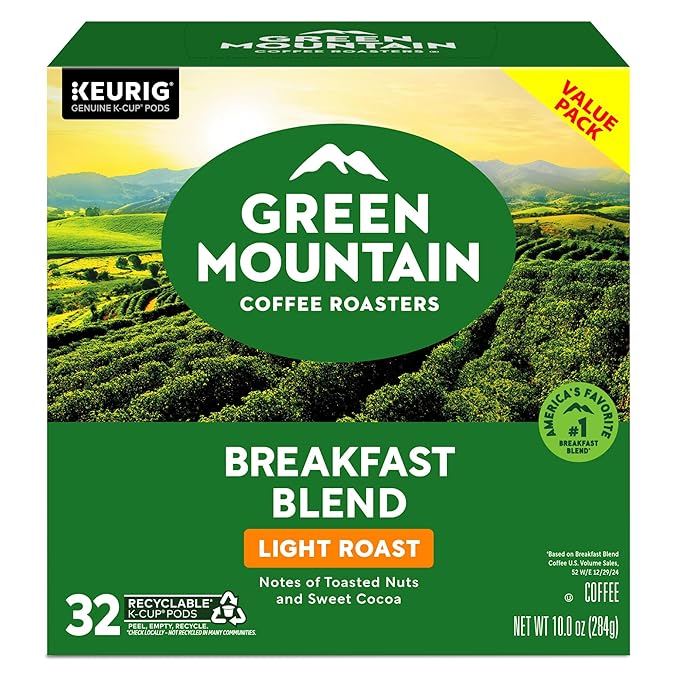 Green Mountain Coffee Roasters Breakfast Blend Keurig Single-Serve K-Cup Pods, Light Roast Coffee, 32 Count