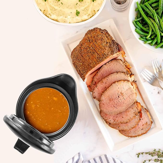 Large Stainless Steel Gravy Boat - 25 Ounce Double Wall Insulated Sauce Jug with Plastic Hinged Lid