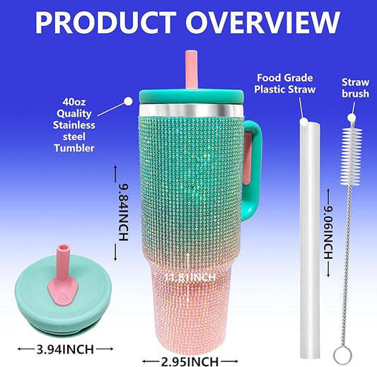 40-OZ Insulated Water Bottle,Insulated Stainless Steel Tumbler,Reusable Cold Drink Thermos,BPA-Free, Double-Wall Stainless Steel Water Bottle (Aqua Pink - Diamond, 40, Fluid Ounces, 40, Fluid Ounces)