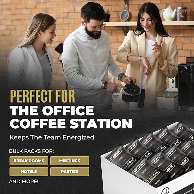 Colonial Coffee 32 Count Single Pot Coffee Packets – 100% Arabica Breakfast Blend Medium Roast | Pre-Measured Frac Packs for 12 Cup Maker | Bulk Ground Gourmet Coffee for Home & Office