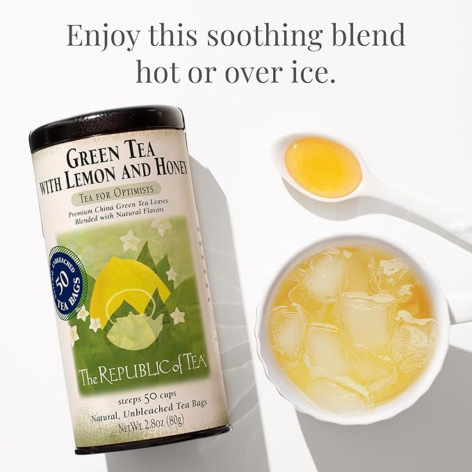 The Republic of Tea – Green Tea with Lemon and Honey Tea Bags, Low Caffeine, 50 Servings
