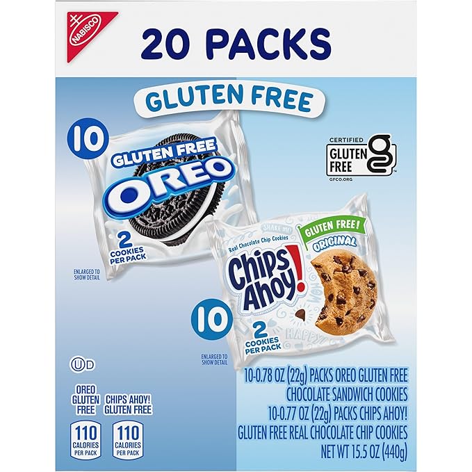 OREO Chocolate Sandwich Cookies & CHIPS AHOY! Chocolate Chip Cookies Gluten Free Cookies Variety Pack, 20 Snack Packs