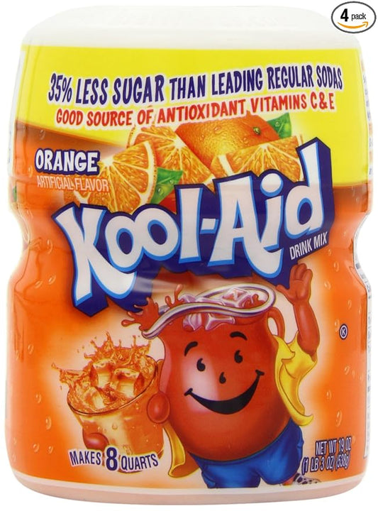 Kool-Aid Drink Mix, Sugar Sweetened Orange, 19-Ounce Container (Pack of 4)