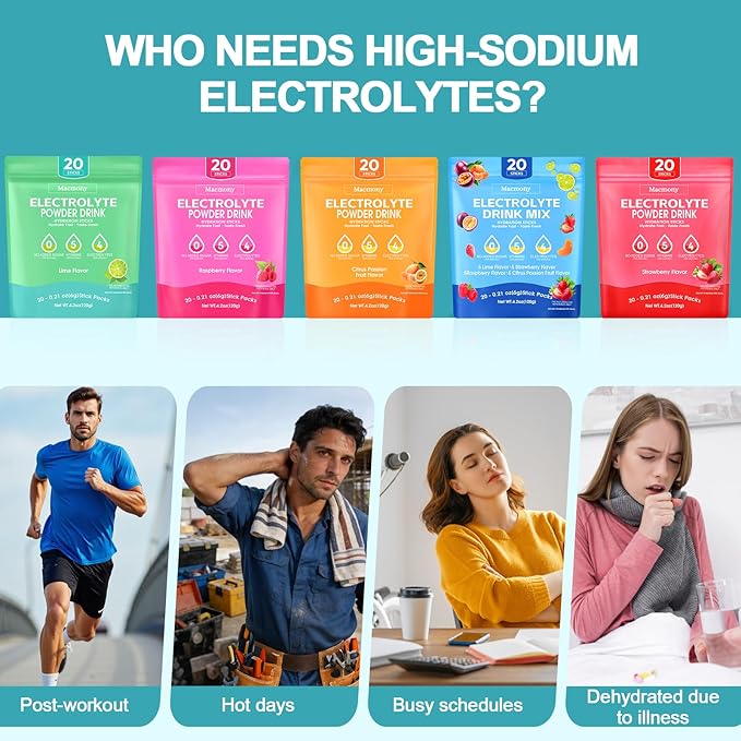 Electrolyte Powder Packets, Hydration Packets 20 Stick, Sugar Free Electrolytes for Rapid Recovery, Electrolyte Powder Drink Mix with Yerba Mate - Gluten Free, Keto Friendly, Vegan