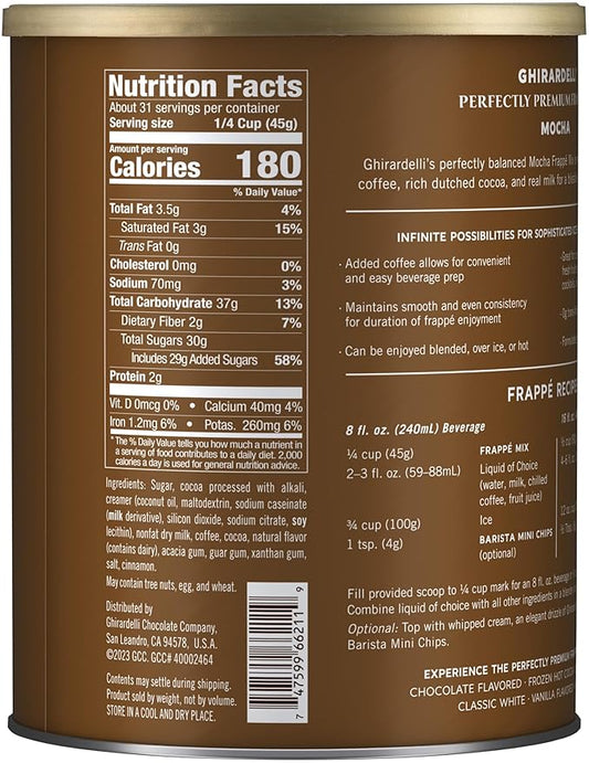 Ghirardelli Mocha Premium Frappé Mix, 3.12 lb Can with Ghirardelli Stamped Barista Spoon